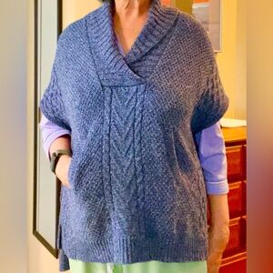 Parkhurst Blue Cable-Knit Cowl-Neck Sweater Poncho